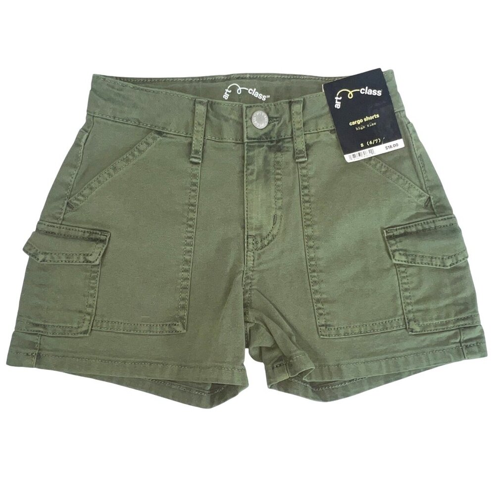 Art Class Cargo Shorts Girls S 6/7 Green Cotton High Rise Casual